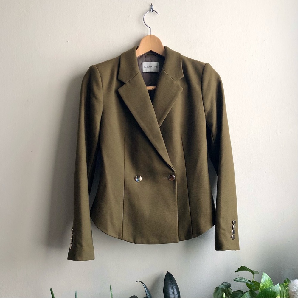 Aritzia Babaton 1-01 Hyde Olive Green Double Breasted Blazer Size 6